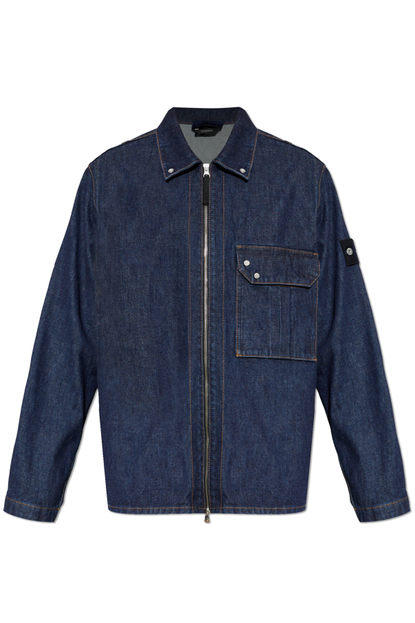 Navy blue Denim jacket with logo patch Stone Island - Vitkac TW